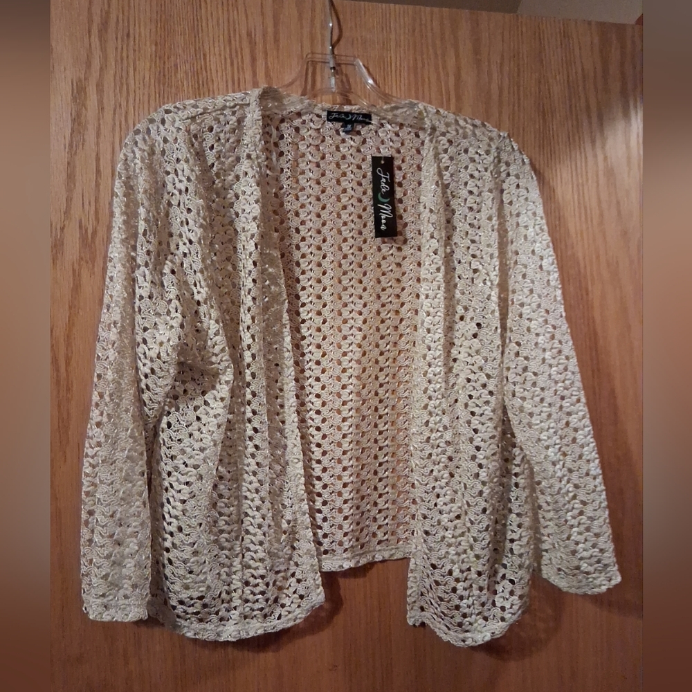 Womens Jade Moon Cardigan Beige Tan Lace Crop 1X delicate Feminine 19 Long